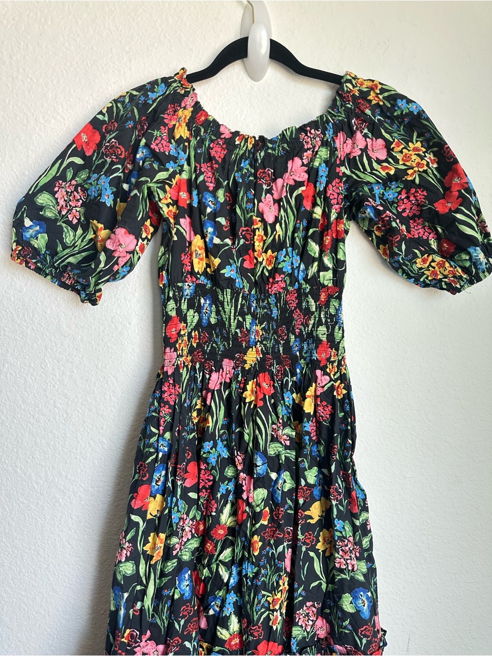 Cara Cara Mimi Floral Bold Garden Print Dress Puff Sleeve XS off the shoulder - Picture 11 of 15